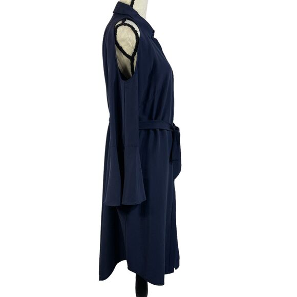 Antonio Melani SZ 8 Shiloh Shirt Dress Bell Sleeve Button-Up Cold Shoulder Blue - Picture 4 of 9
